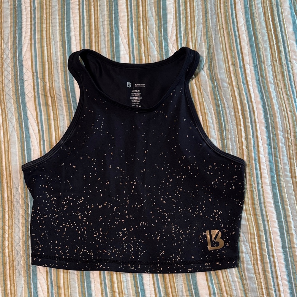 BuffBunny Black Crop Top with Gold Accents